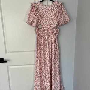 Sister Jane Pink Floral Puff-Sleeve Midi Dress
